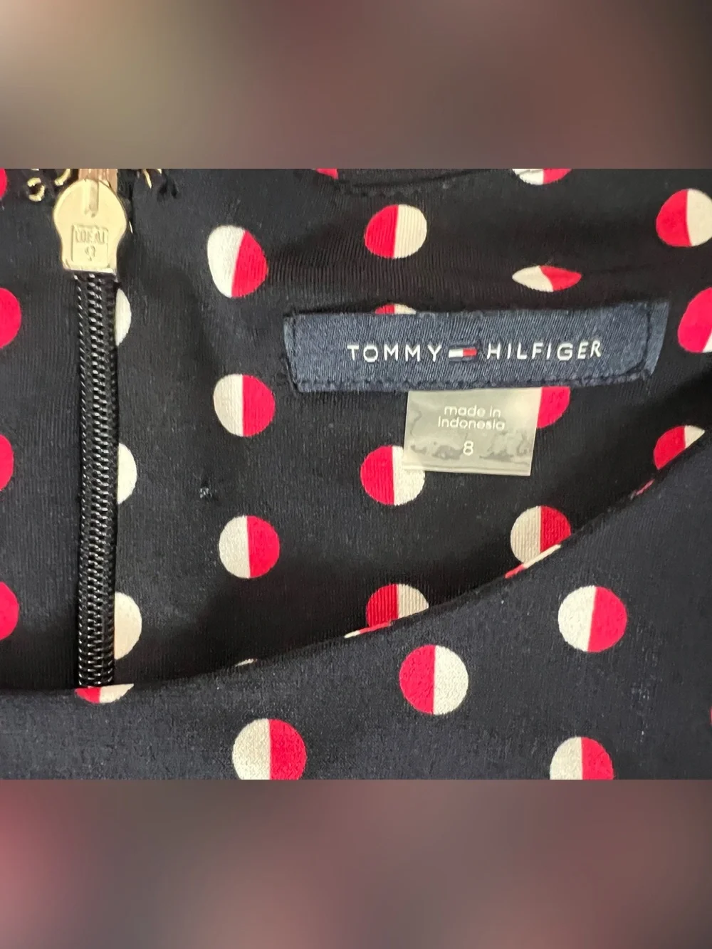 Tommy Hilfiger Women’s Navy Blue Polka Dot Red/White Dress Size 8 Bell Sleeve